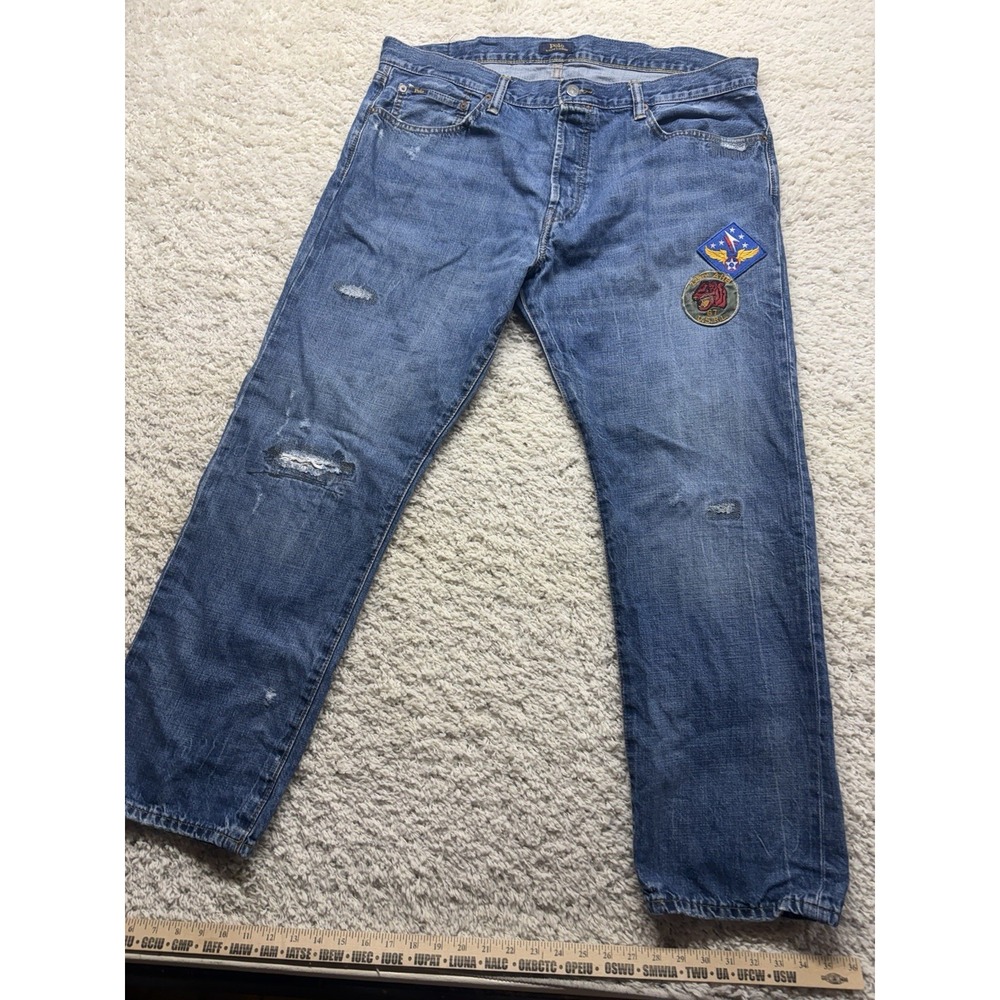 Polo Ralph Lauren Men's Patch Denim Distressed Jeans 38x32 EUC
